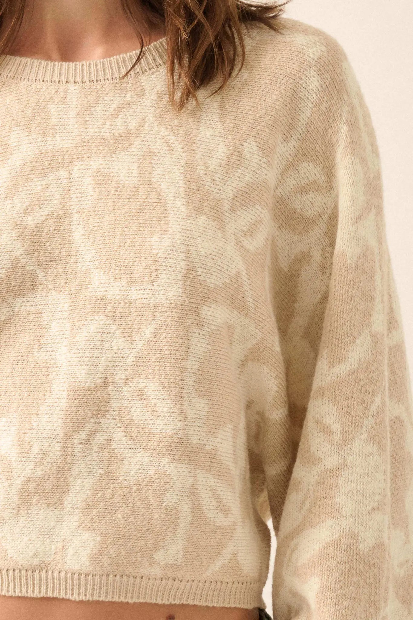 Abstract Garden Floral Jacquard Cropped Sweater