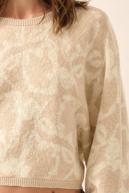 Abstract Garden Floral Jacquard Cropped Sweater