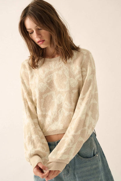 Abstract Garden Floral Jacquard Cropped Sweater