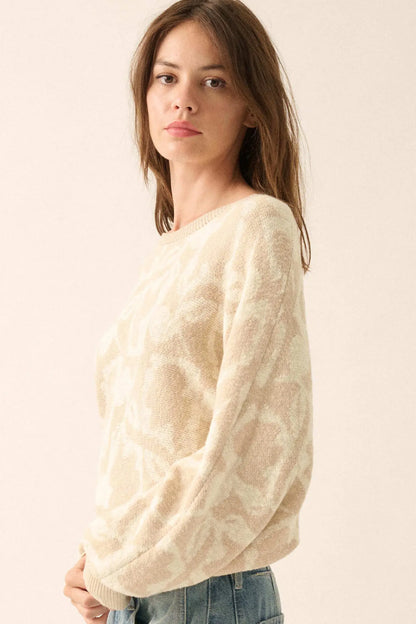 Abstract Garden Floral Jacquard Cropped Sweater