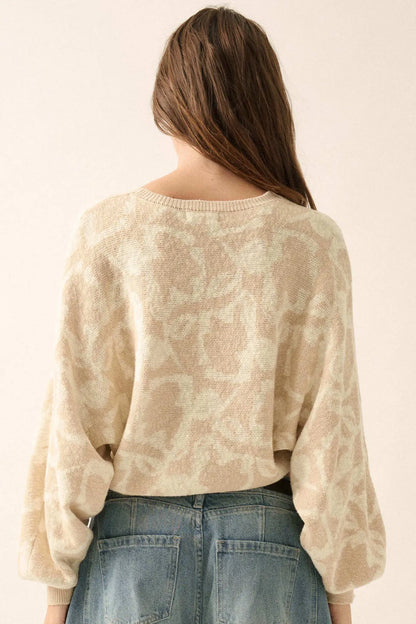 Abstract Garden Floral Jacquard Cropped Sweater