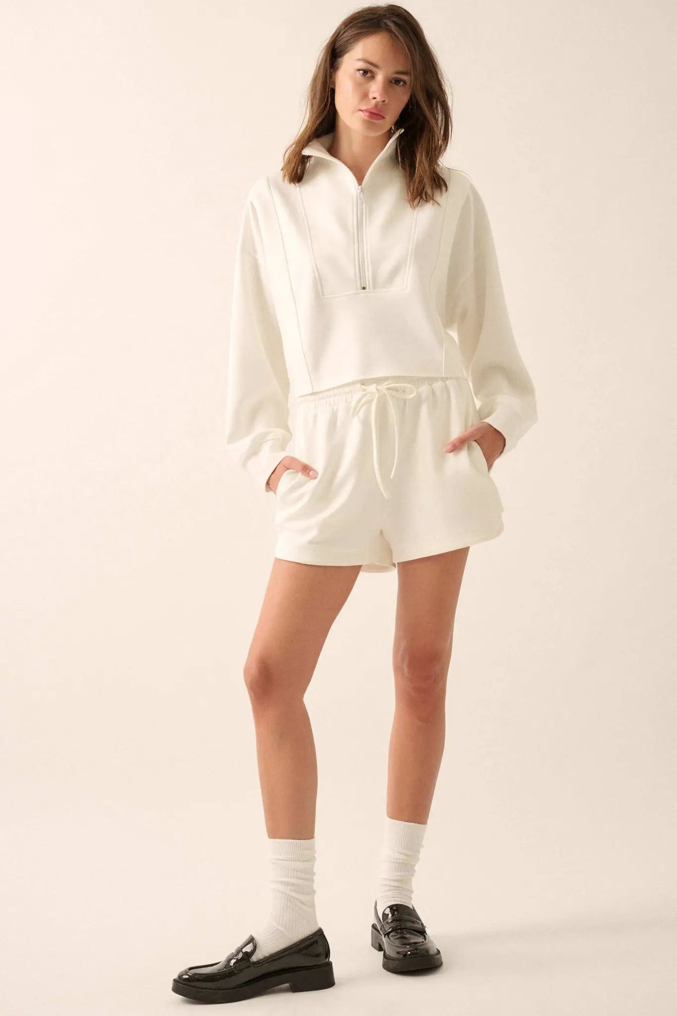 Premium Scuba Cropped Half-Zip Pullover Top