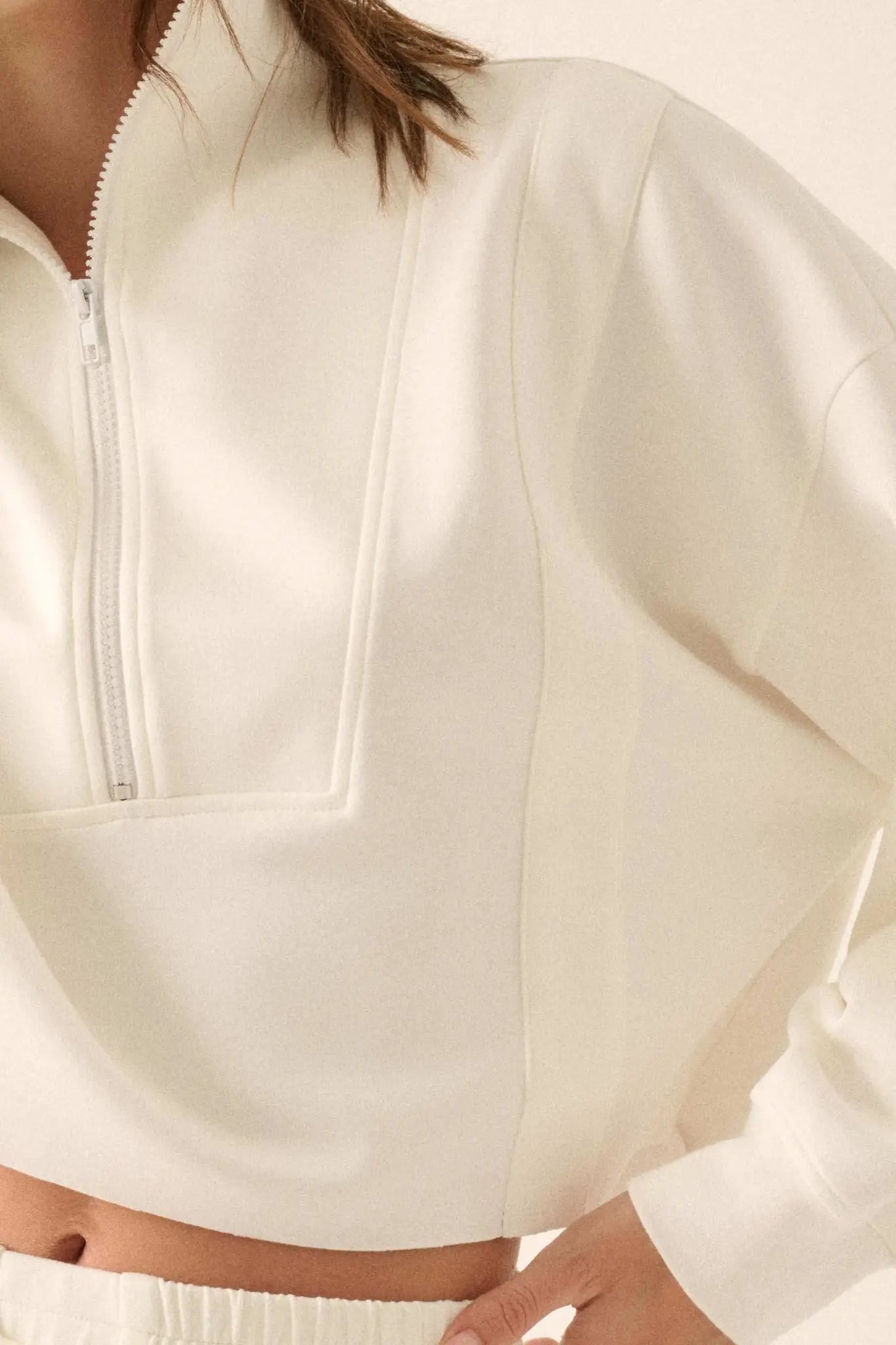 Premium Scuba Cropped Half-Zip Pullover Top