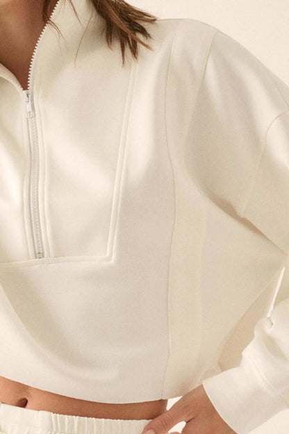 Premium Scuba Cropped Half-Zip Pullover Top