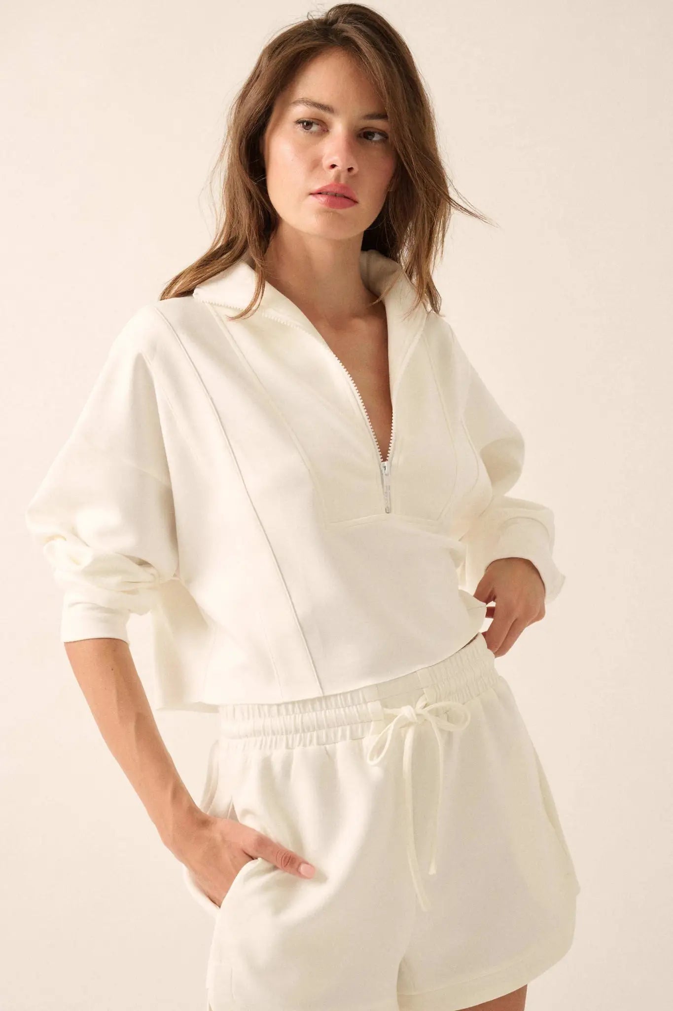 Premium Scuba Cropped Half-Zip Pullover Top