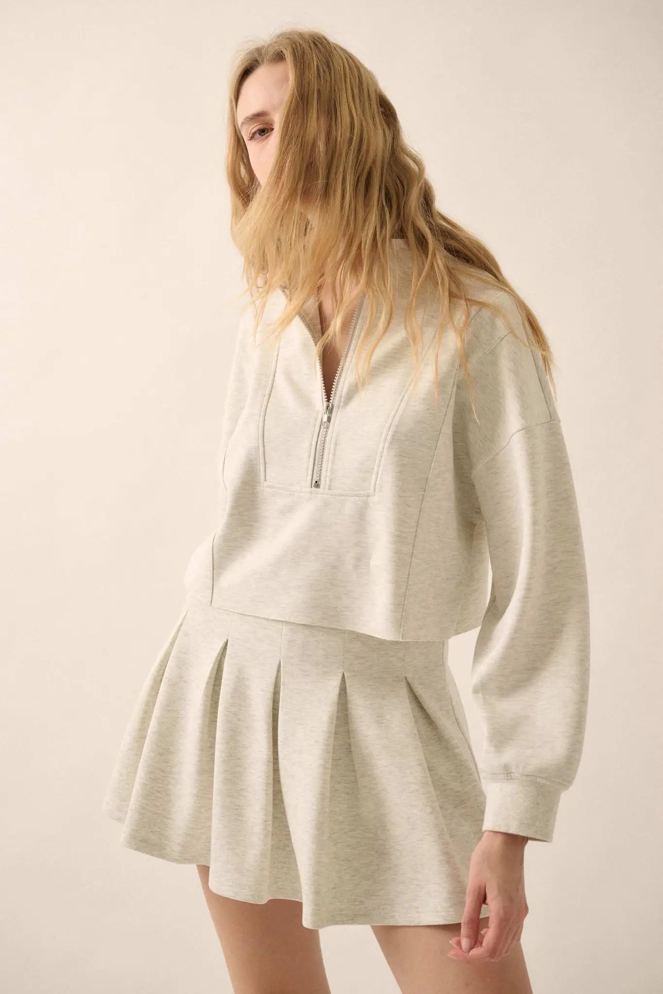 Premium Scuba Cropped Half-Zip Pullover Top