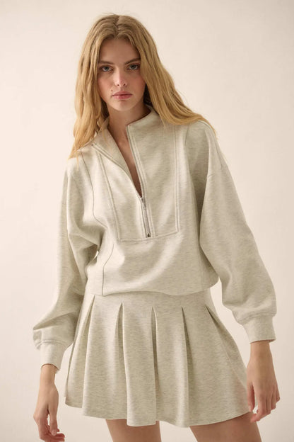 Premium Scuba Cropped Half-Zip Pullover Top