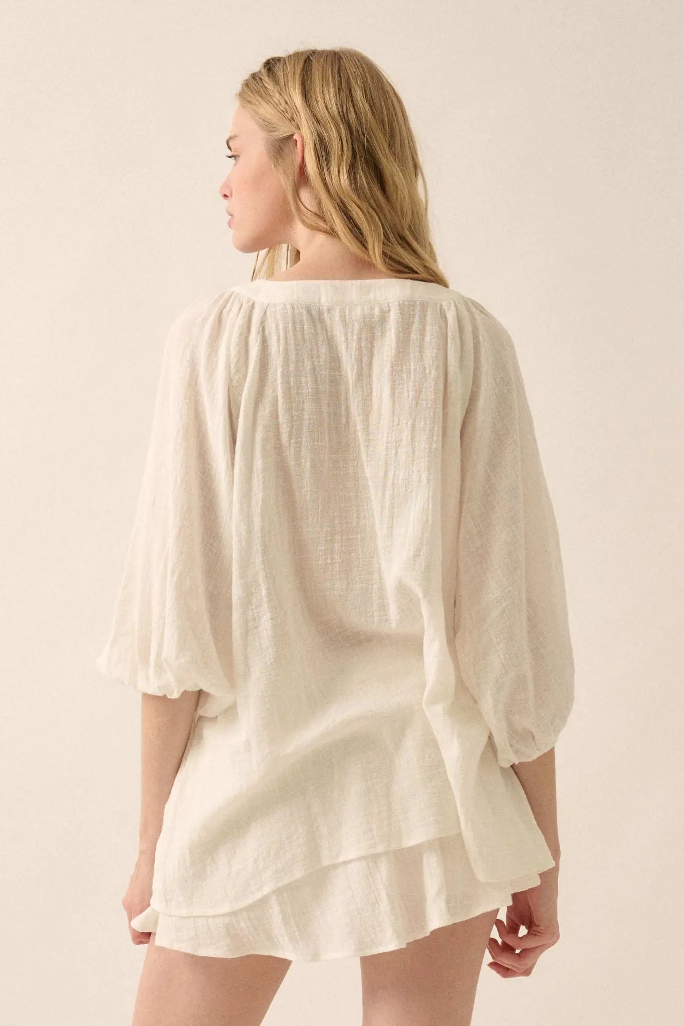 Fresh Feeling Textured Cotton Button-Up Blouse