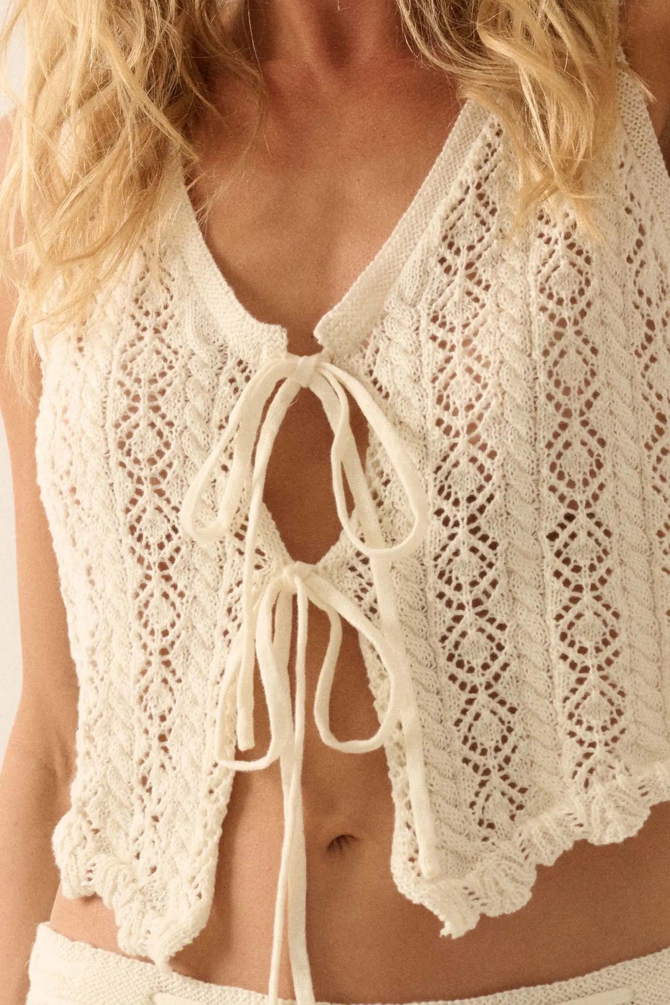 Get It Twisted Crochet Knit Tie-Front Tank Top
