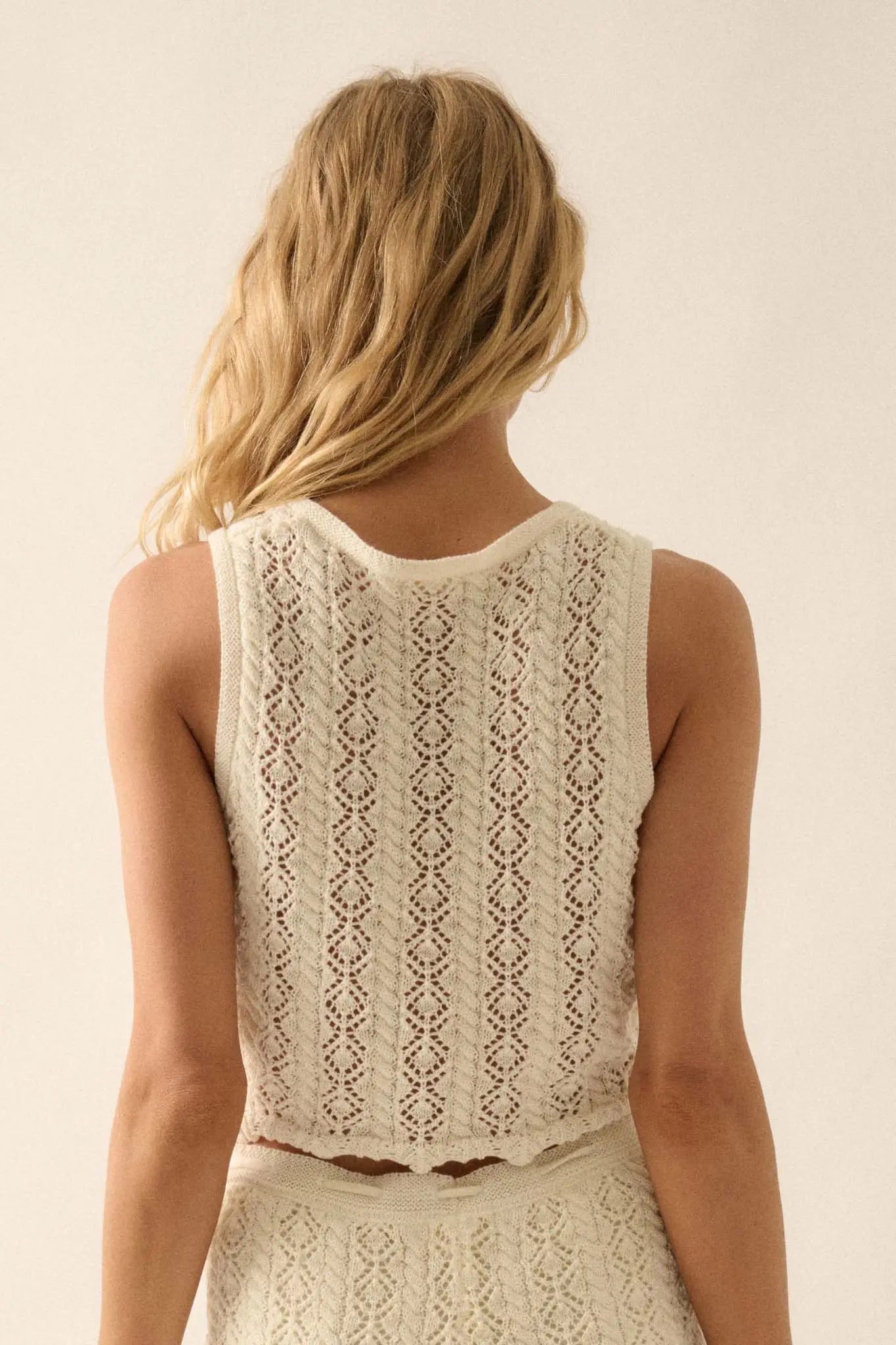 Get It Twisted Crochet Knit Tie-Front Tank Top