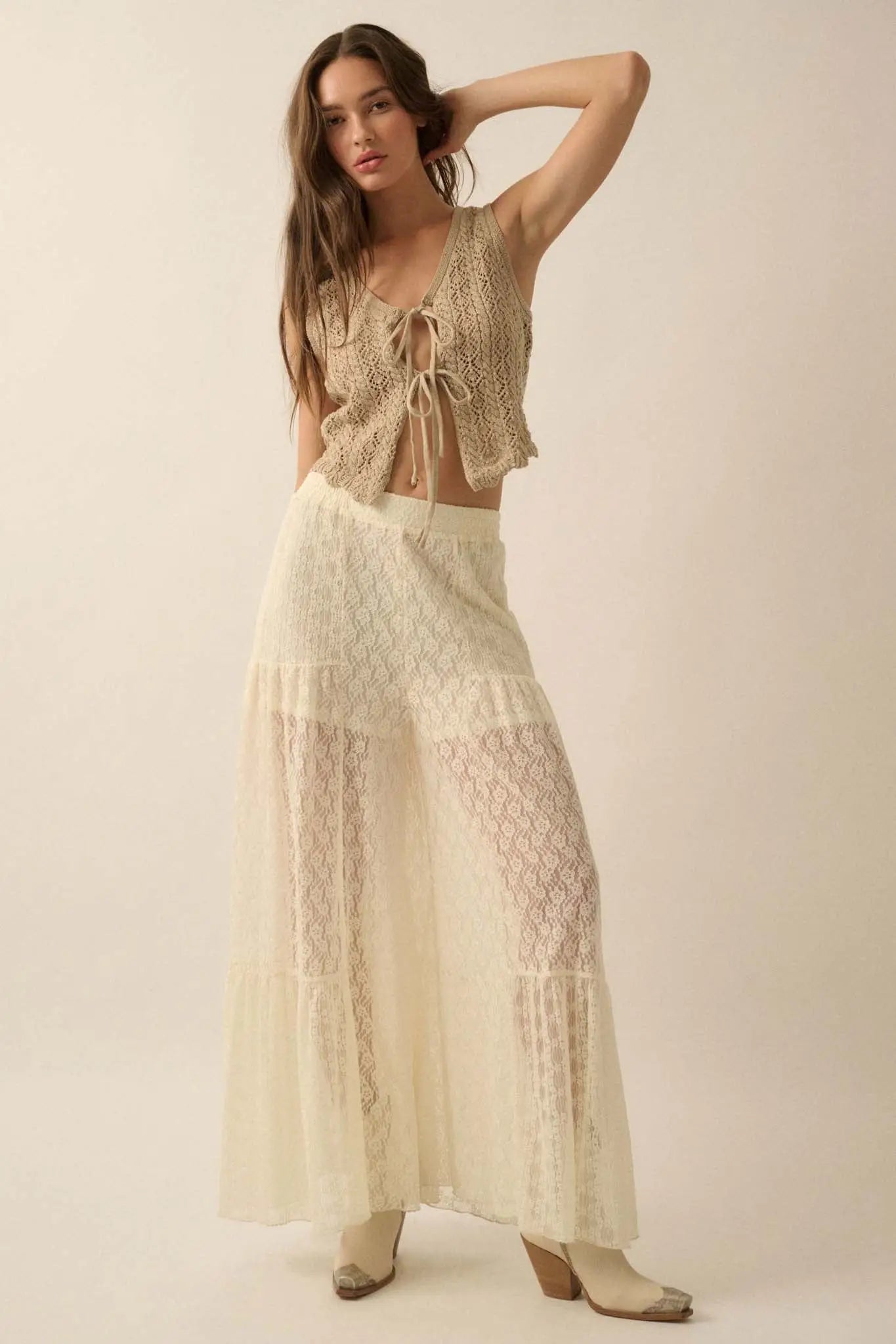 Get It Twisted Crochet Knit Tie-Front Tank Top