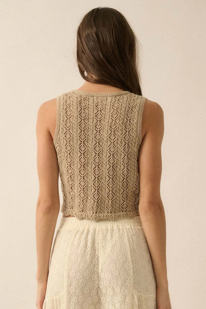 Get It Twisted Crochet Knit Tie-Front Tank Top