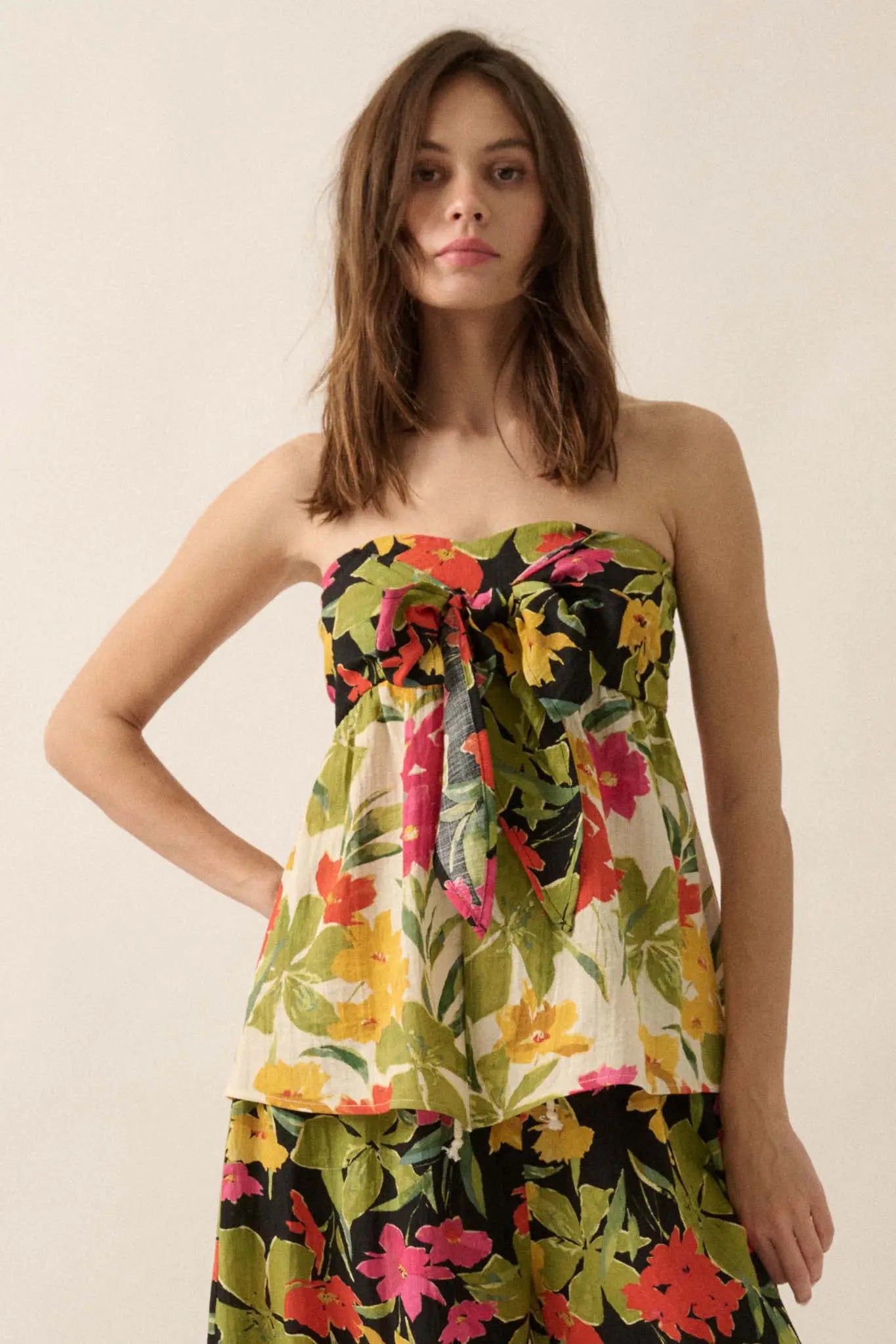 Aloha Again Tropical Floral Split-Front Tunic Top