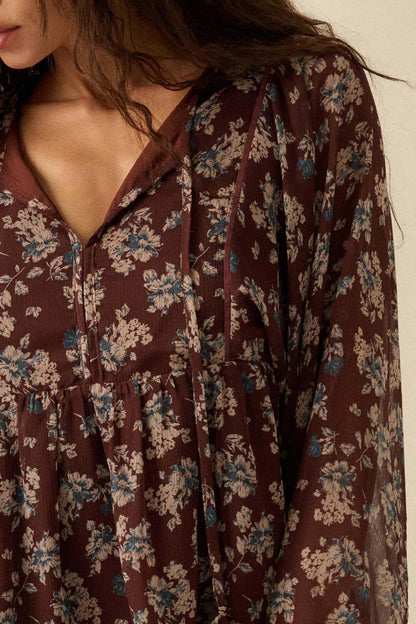 Country Garden Floral Chiffon Babydoll Peasant Top