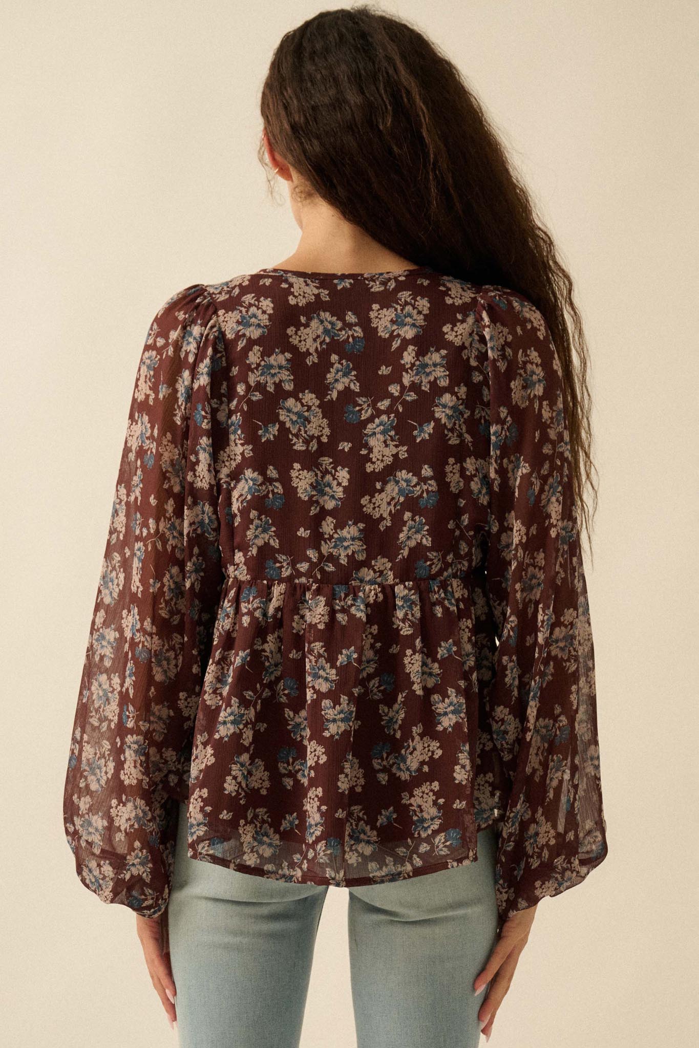Country Garden Floral Chiffon Babydoll Peasant Top
