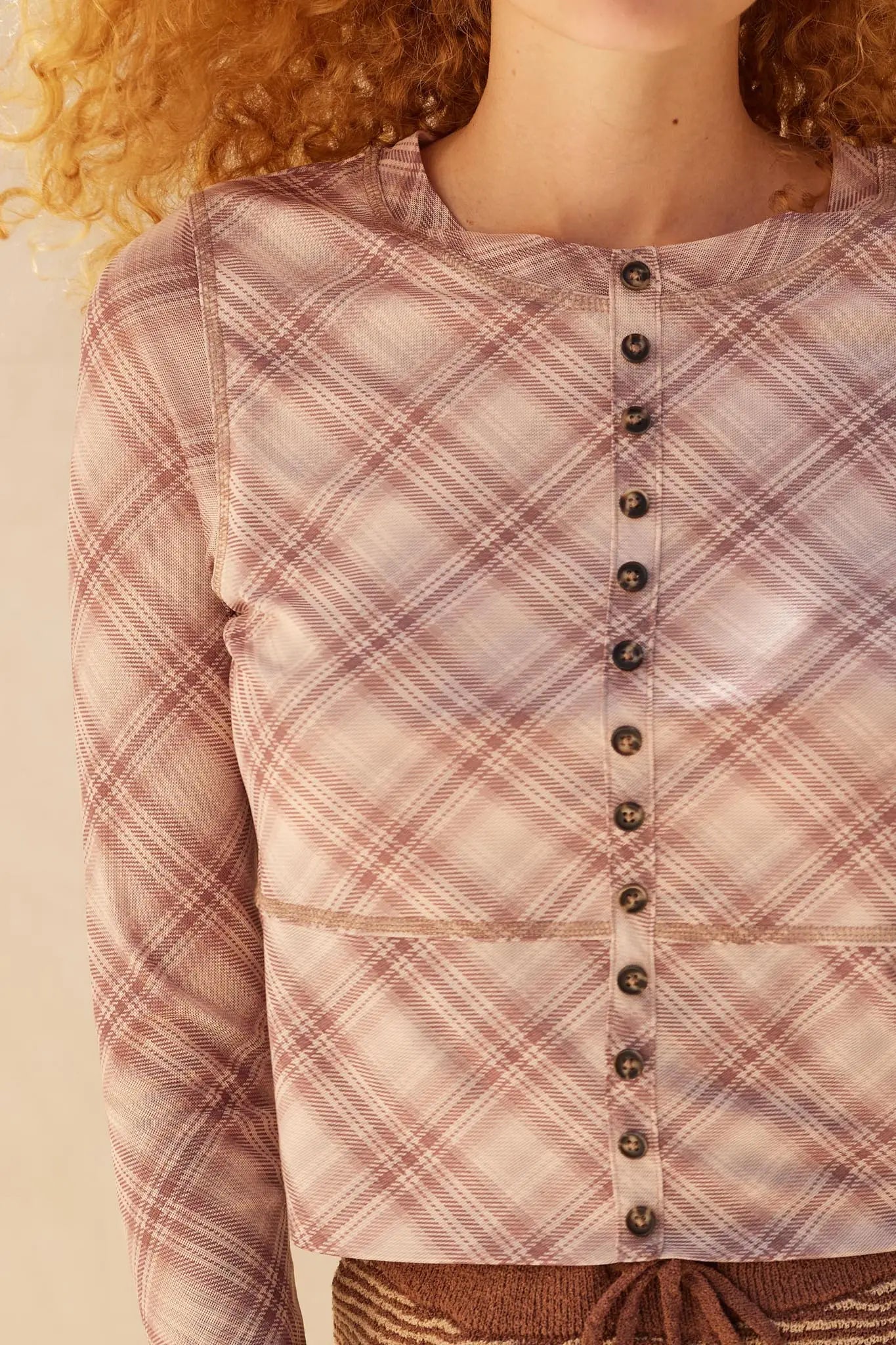 Reality Check Plaid Cropped Long-Sleeve Top