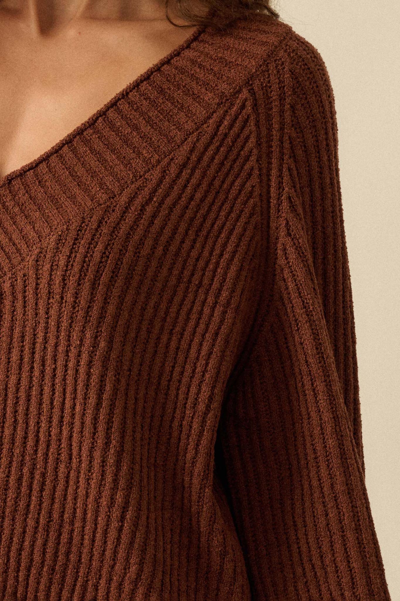 Promise the Label Rib-Knit Wide V-Neck Sweater