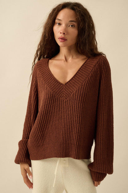 Promise the Label Rib-Knit Wide V-Neck Sweater