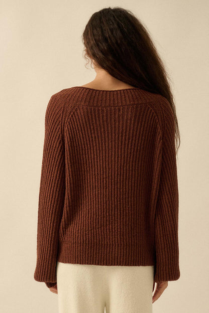 Promise the Label Rib-Knit Wide V-Neck Sweater