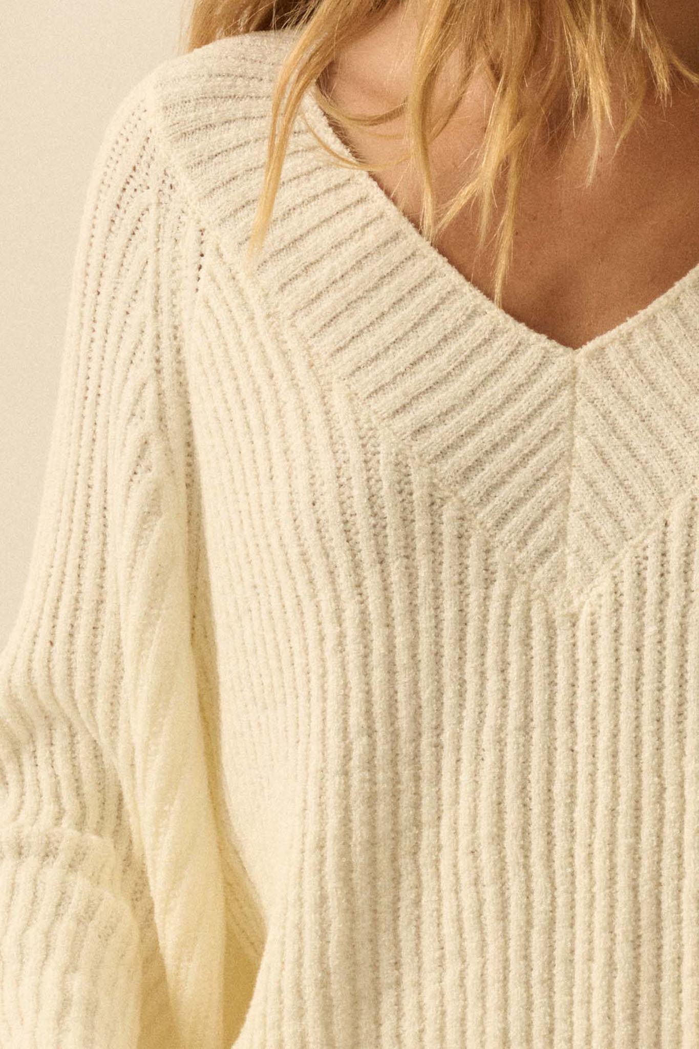 Promise the Label Rib-Knit Wide V-Neck Sweater