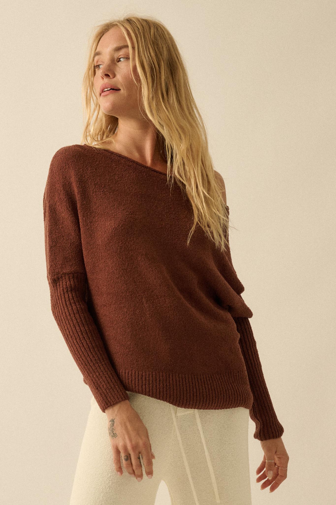 Promise the Label Textured One-Shoulder Sweater