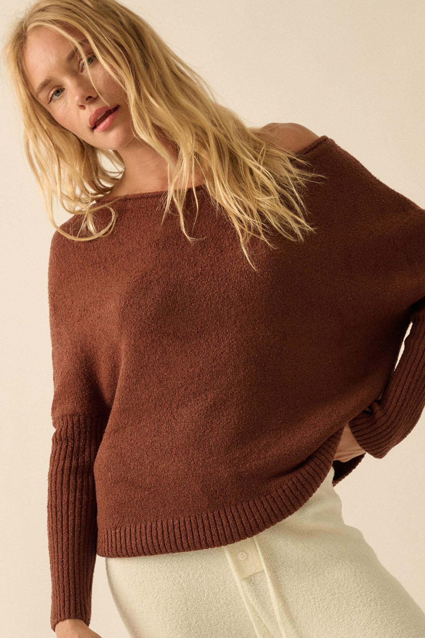 Promise the Label Textured One-Shoulder Sweater