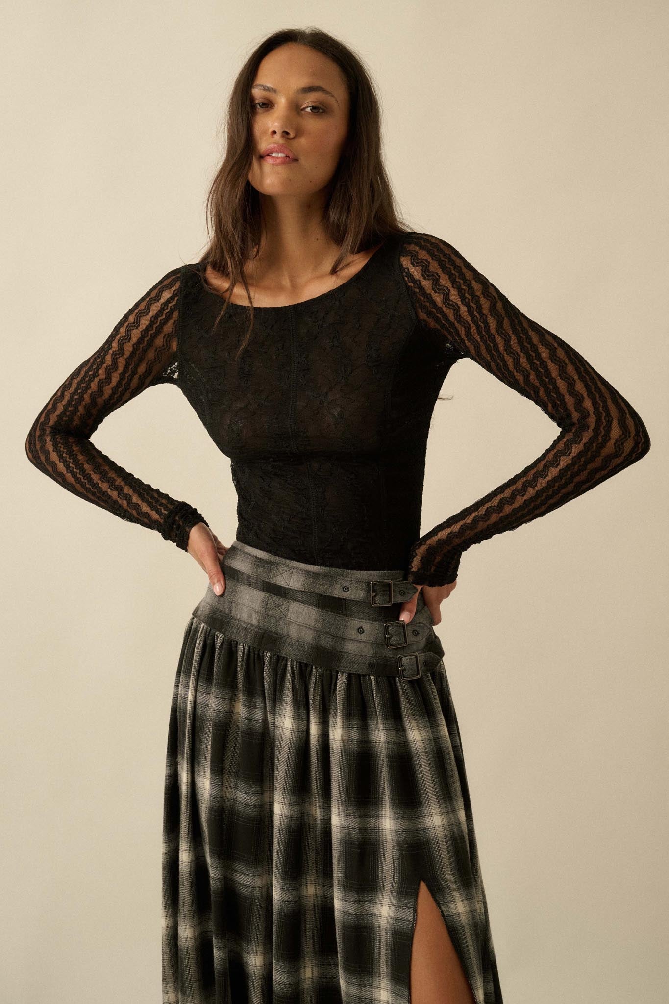 Divine Light Lace Long-Sleeve Boatneck Bodysuit