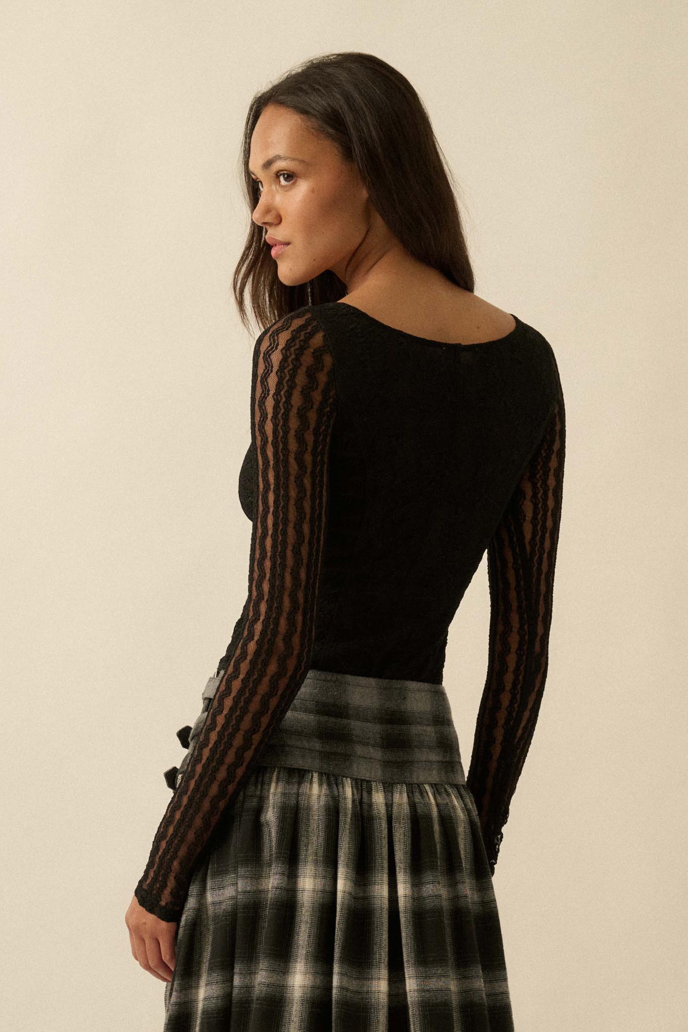 Divine Light Lace Long-Sleeve Boatneck Bodysuit