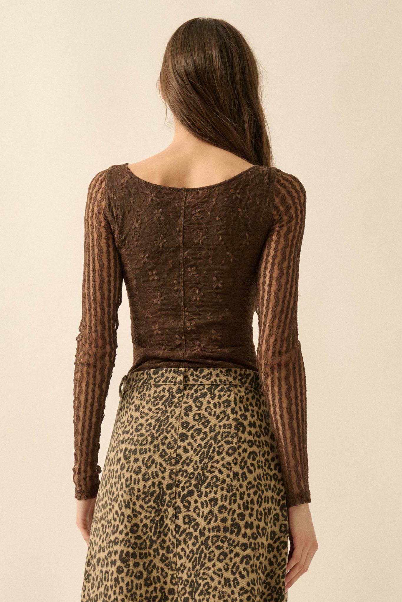 Divine Light Lace Long-Sleeve Boatneck Bodysuit