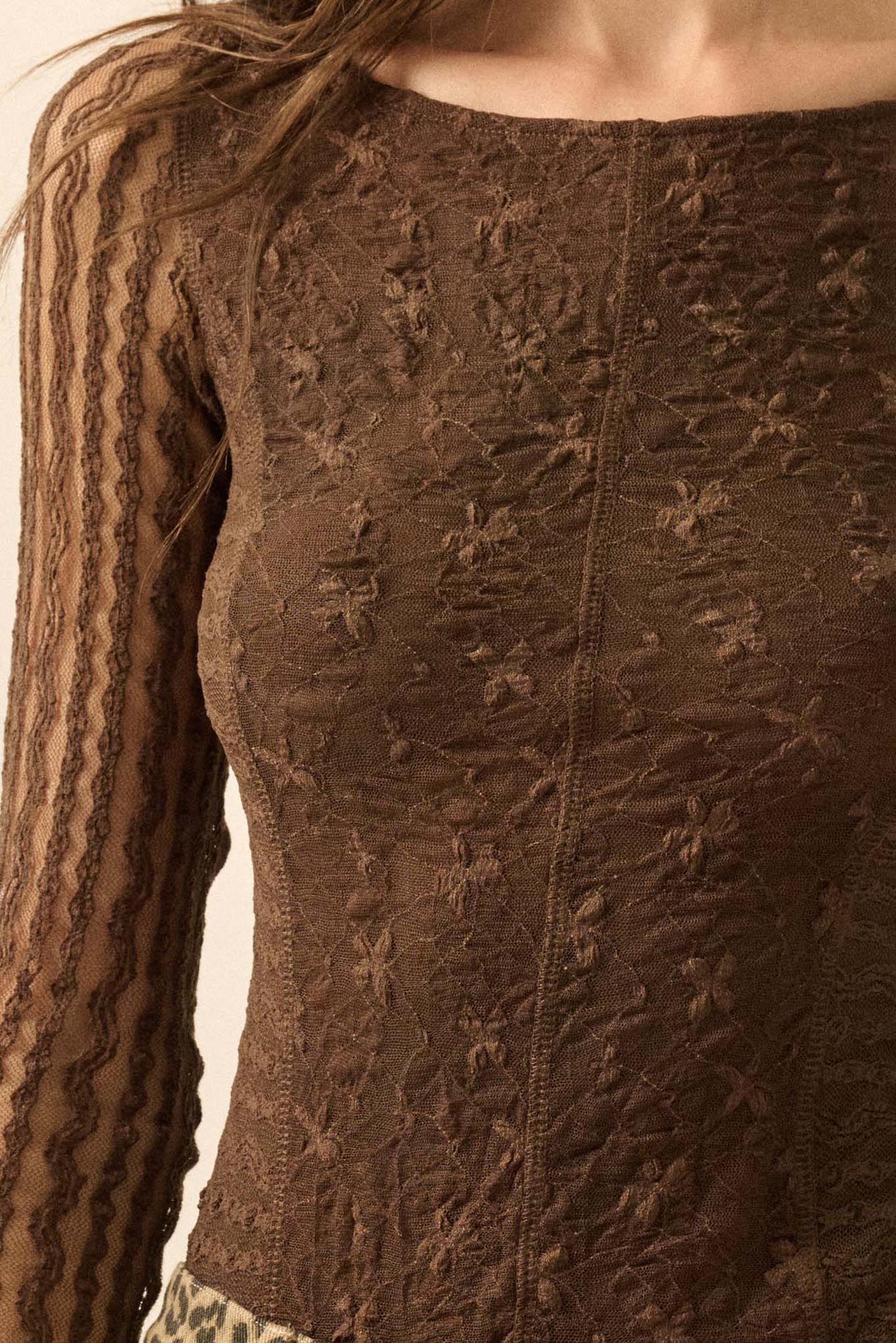 Divine Light Lace Long-Sleeve Boatneck Bodysuit