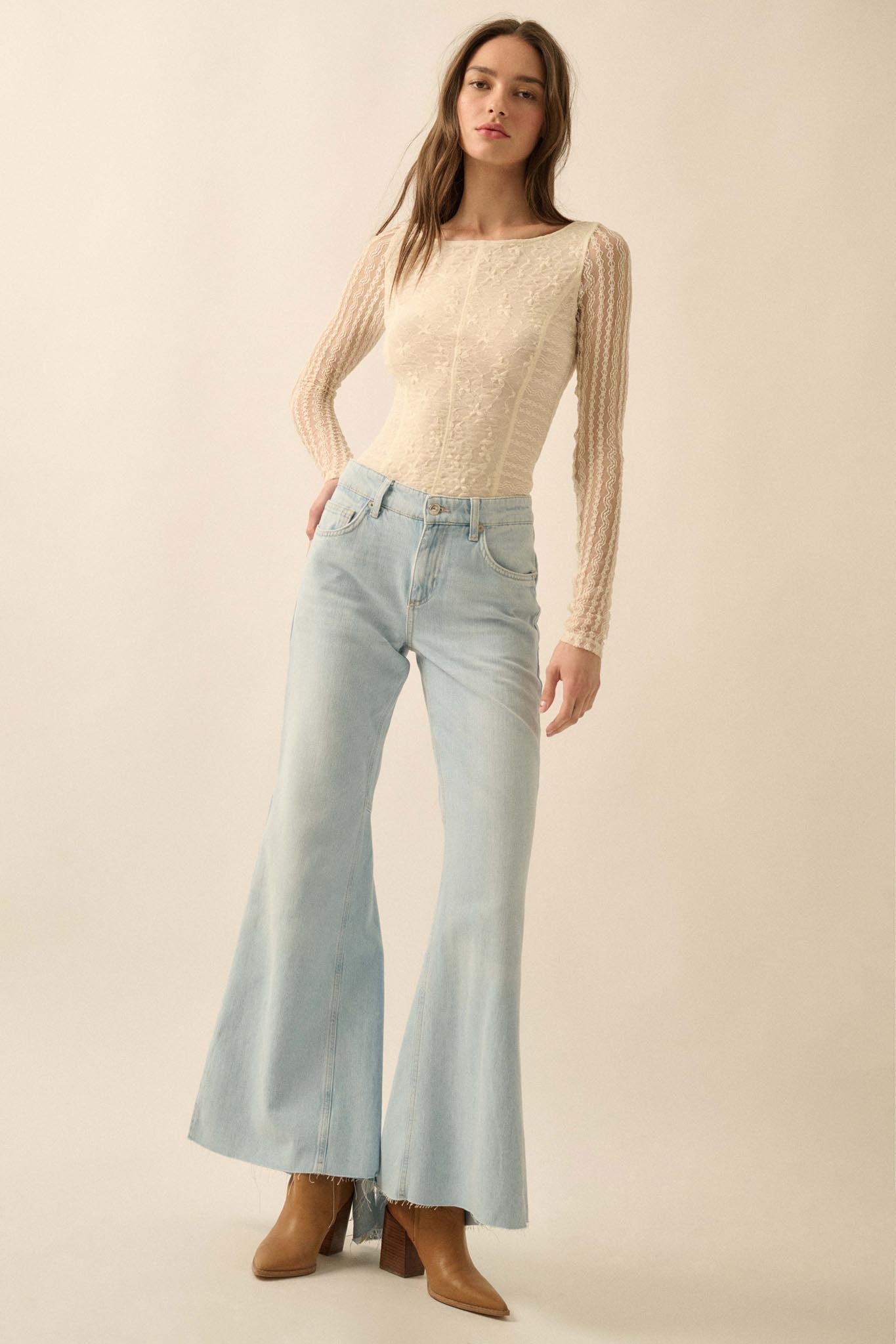 Divine Light Lace Long-Sleeve Boatneck Bodysuit