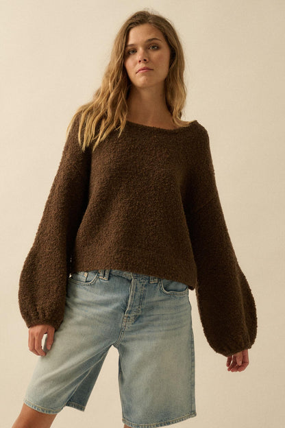 Keep Me Warm Textured Knit Balloon-Sleeve Sweater