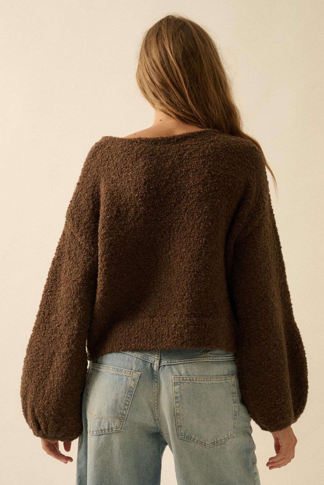 Keep Me Warm Textured Knit Balloon-Sleeve Sweater