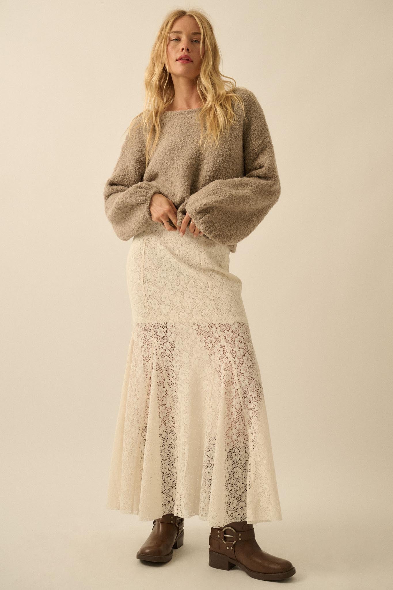Keep Me Warm Textured Knit Balloon-Sleeve Sweater