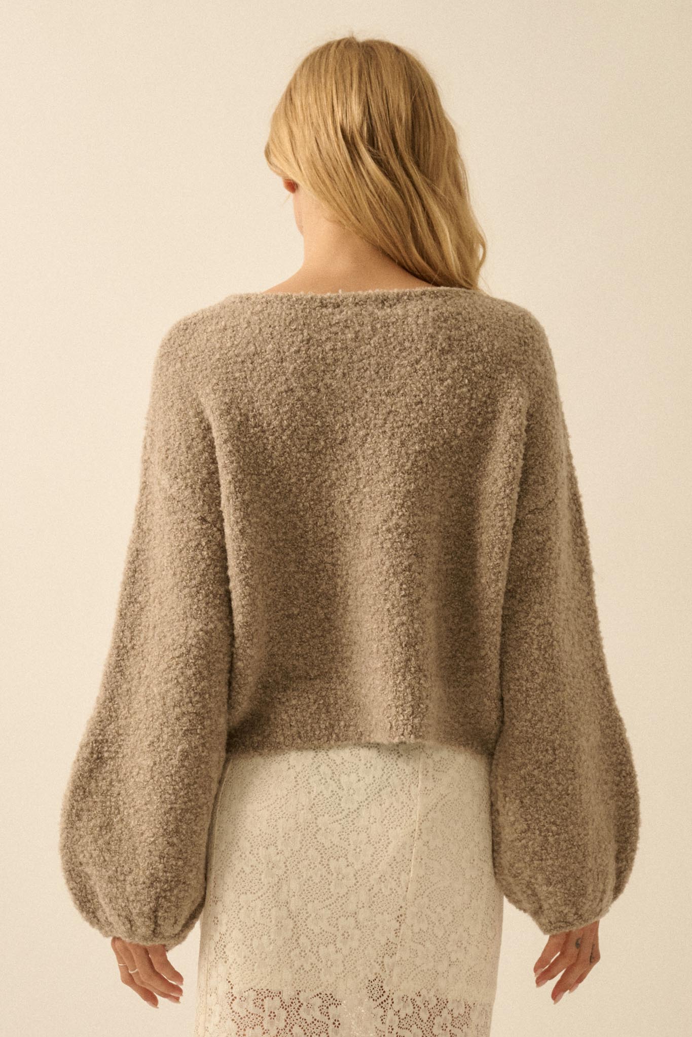 Keep Me Warm Textured Knit Balloon-Sleeve Sweater