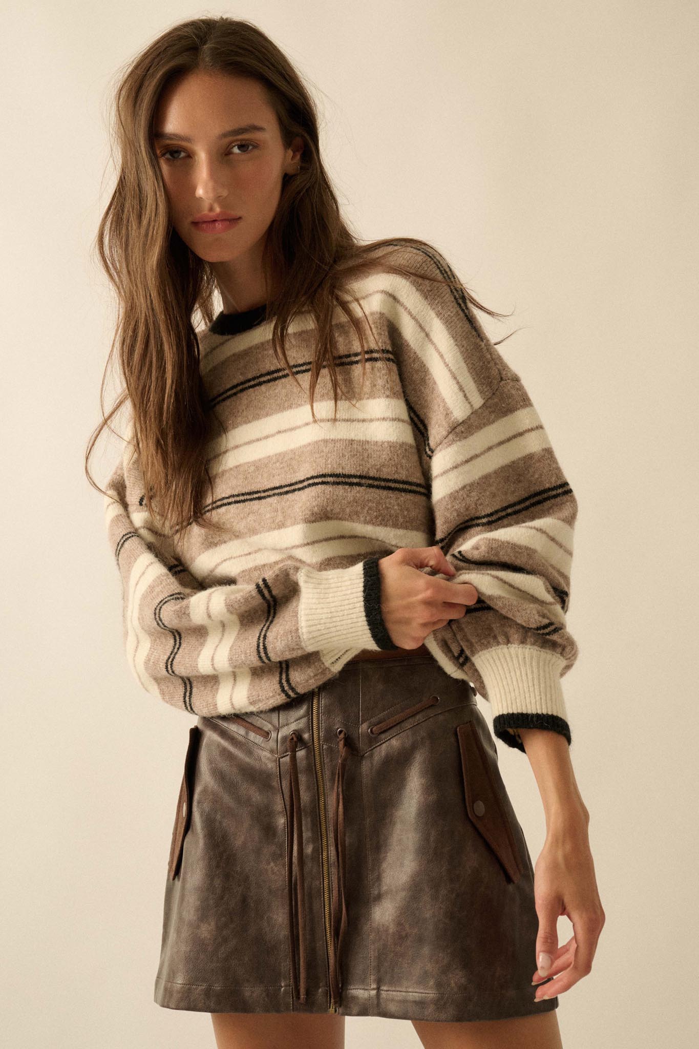 Parallel Lives Striped Knit Drop-Shoulder Sweater