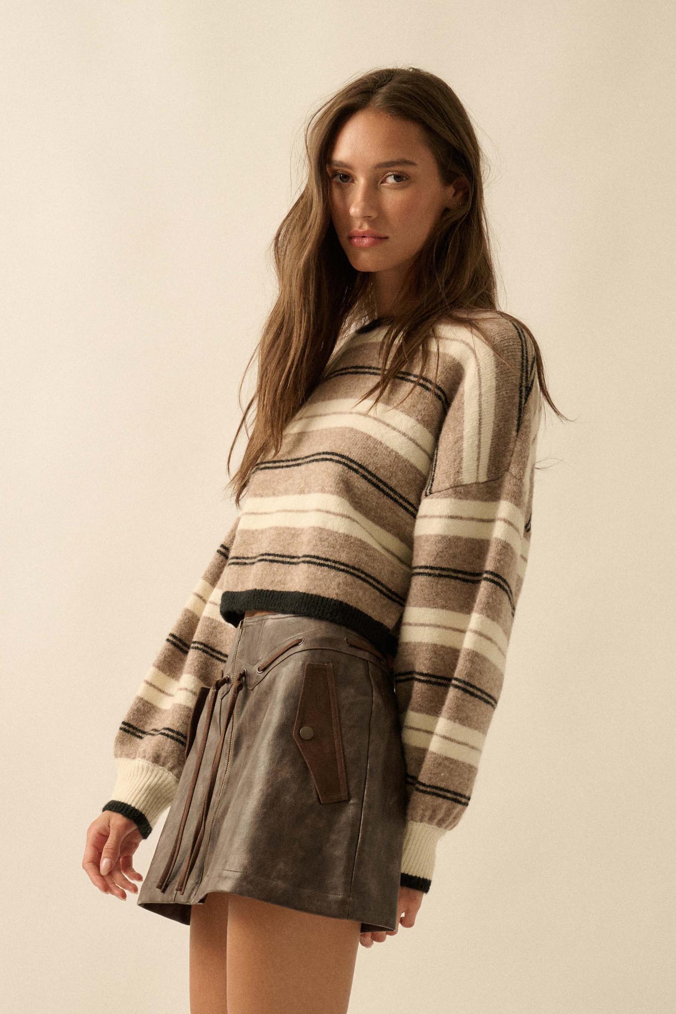 Parallel Lives Striped Knit Drop-Shoulder Sweater