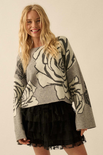 Smell the Roses Floral Jacquard-Knit Sweater
