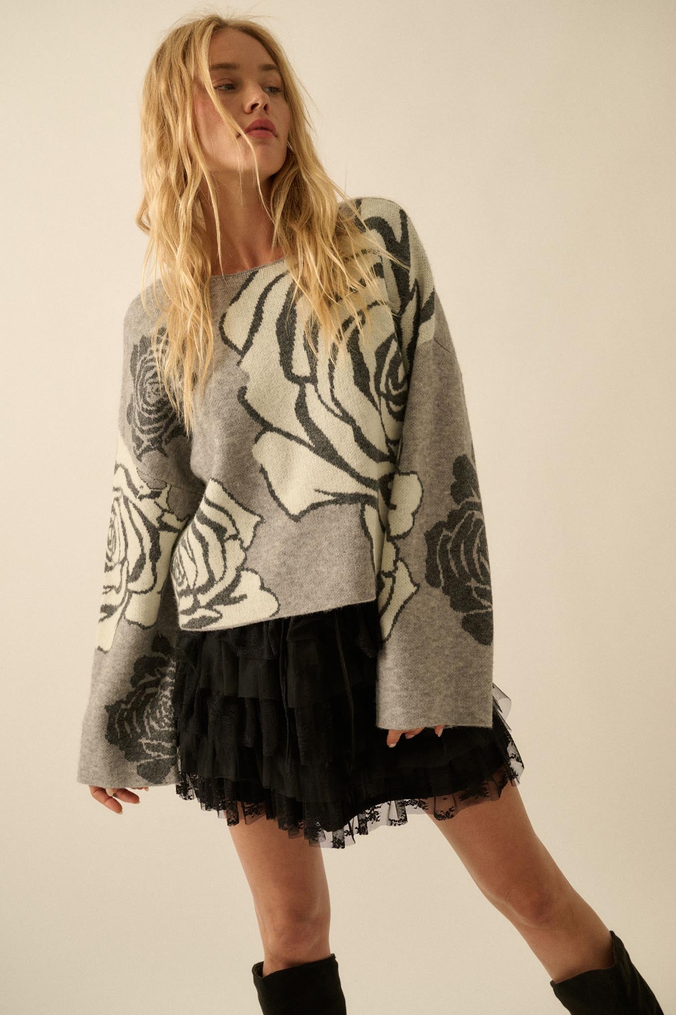 Smell the Roses Floral Jacquard-Knit Sweater