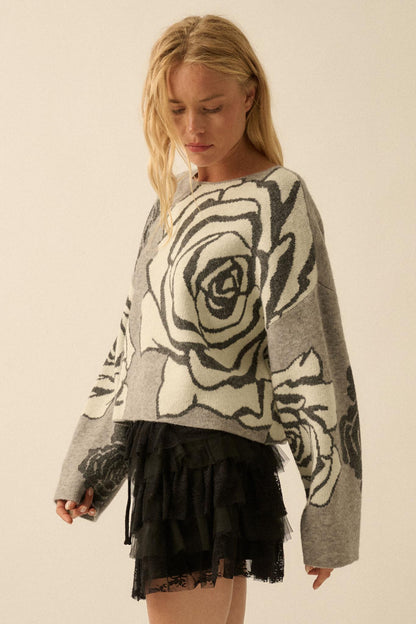 Smell the Roses Floral Jacquard-Knit Sweater