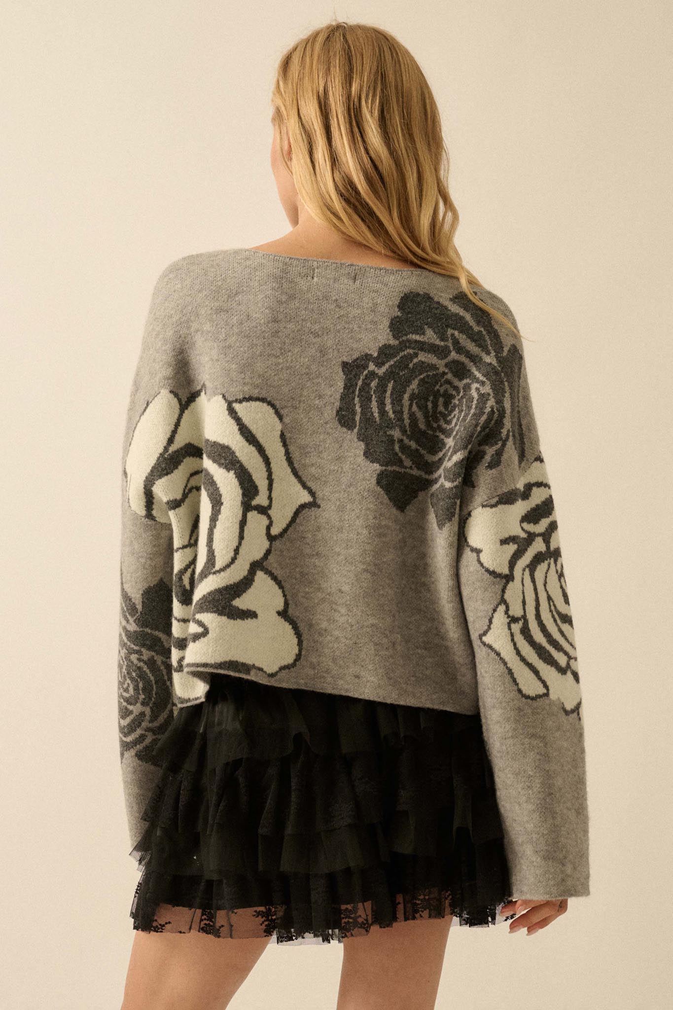Smell the Roses Floral Jacquard-Knit Sweater