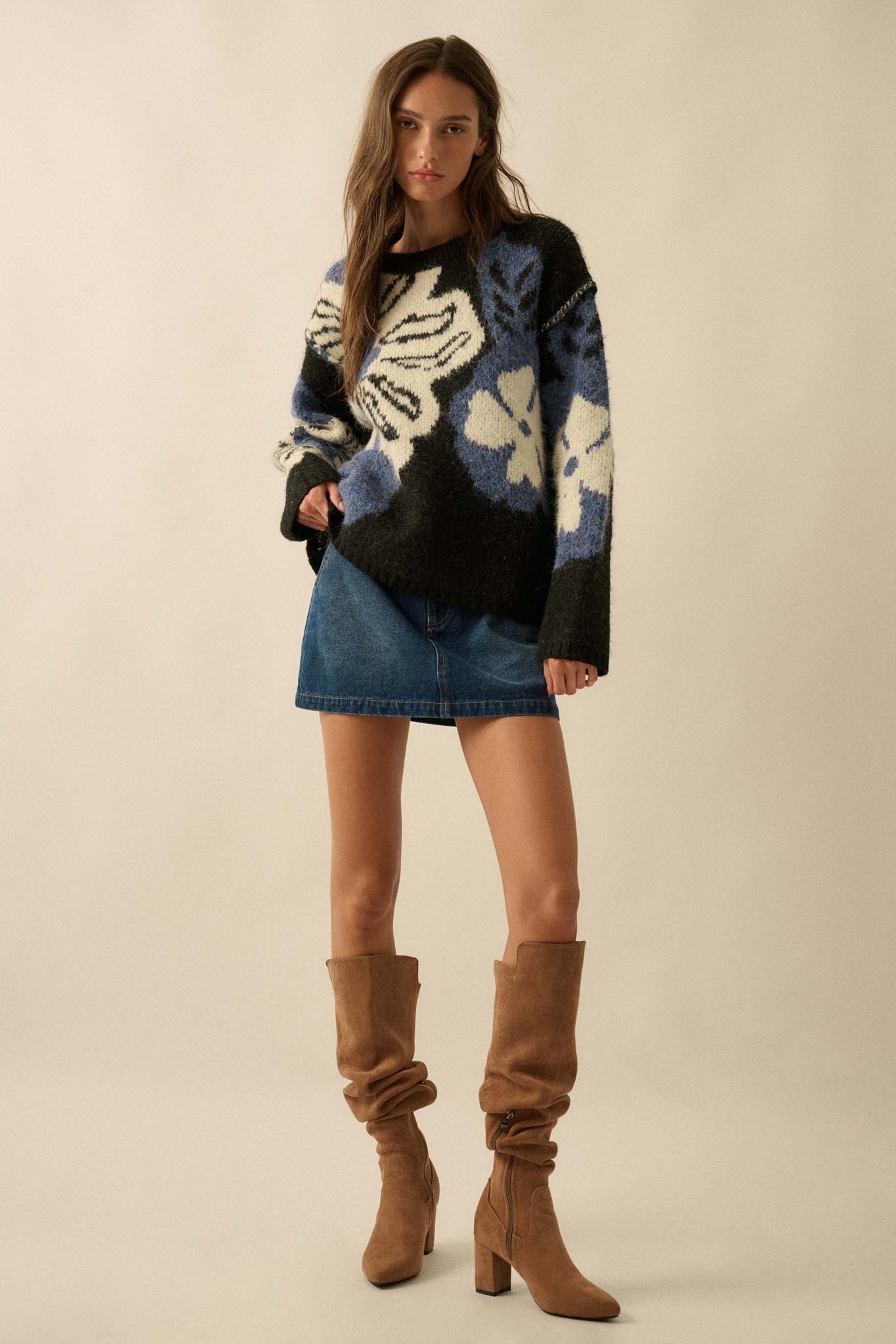 Cozy Bouquet Floral Jacquard-Knit Sweater