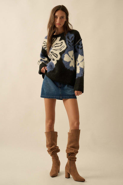 Cozy Bouquet Floral Jacquard-Knit Sweater