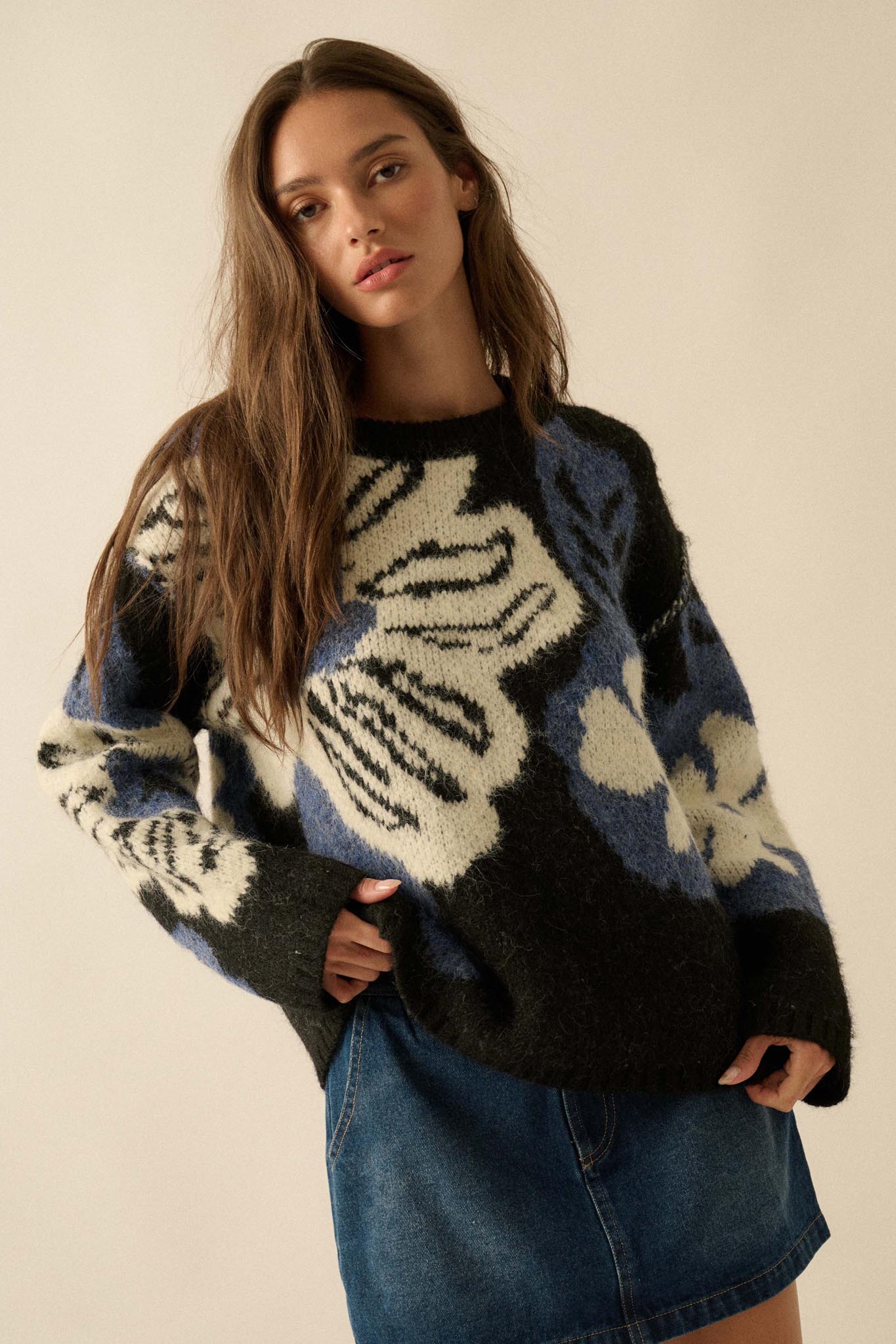 Cozy Bouquet Floral Jacquard-Knit Sweater