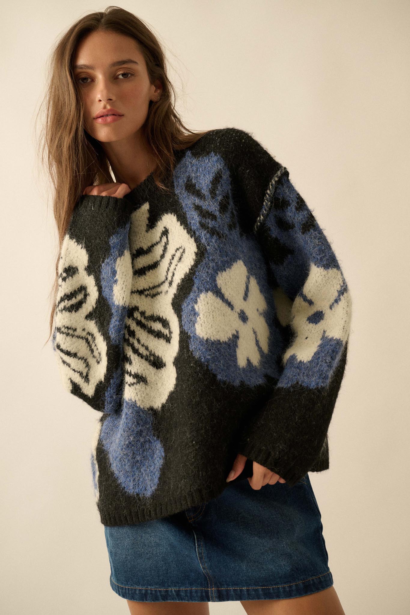 Cozy Bouquet Floral Jacquard-Knit Sweater