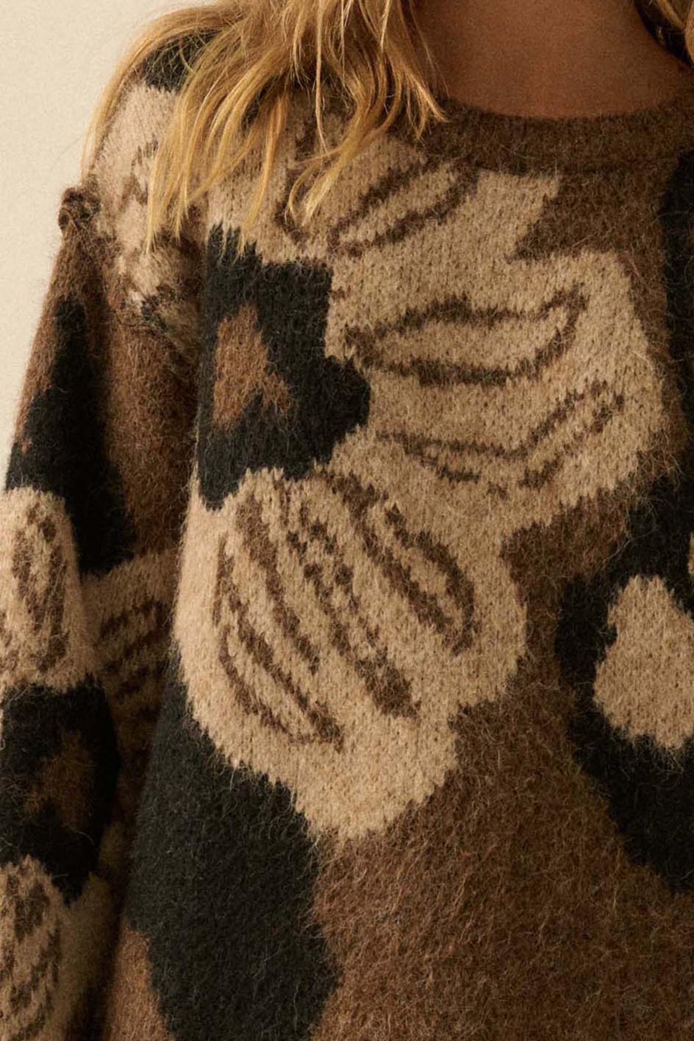 Cozy Bouquet Floral Jacquard-Knit Sweater