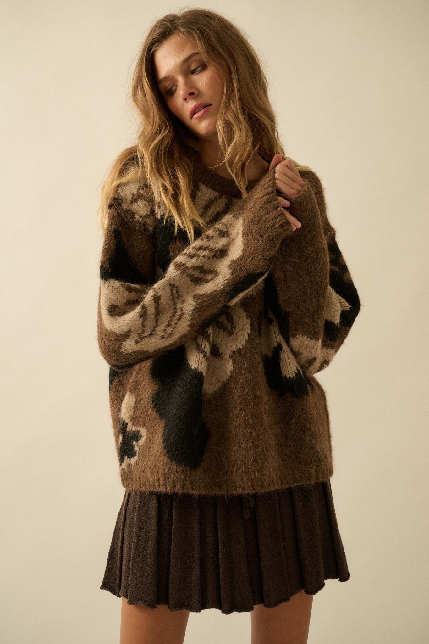 Cozy Bouquet Floral Jacquard-Knit Sweater