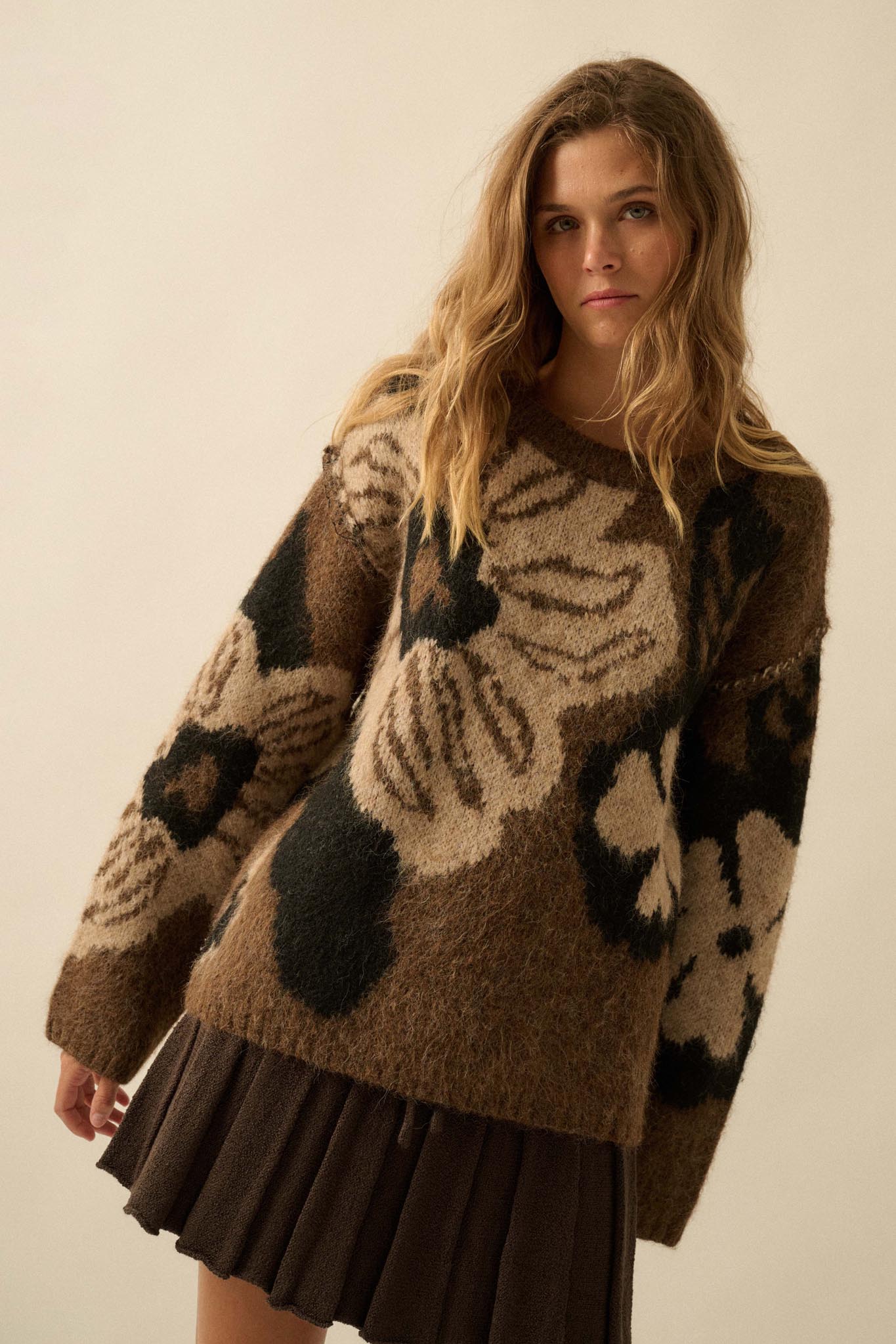 Cozy Bouquet Floral Jacquard-Knit Sweater