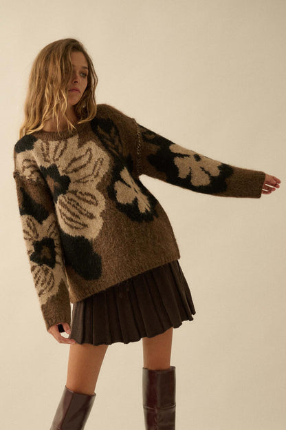 Cozy Bouquet Floral Jacquard-Knit Sweater