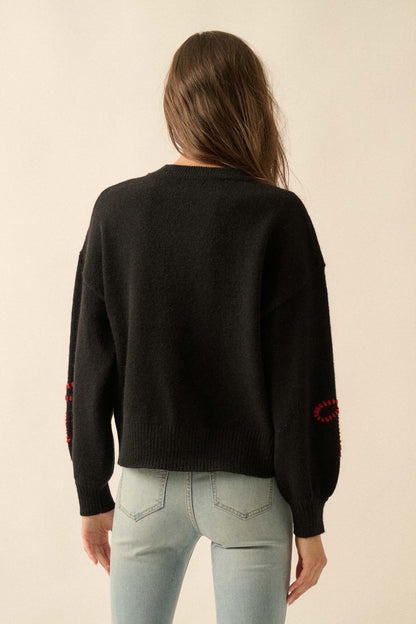Promise Me Bow-Embroidered Balloon-Sleeve Sweater